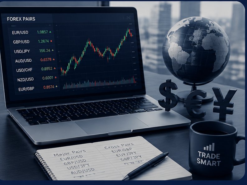 Forex currency pairs price chart on a laptop screen